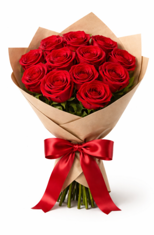 Ramo Clásico de 12 Rosas Rojas con Moño